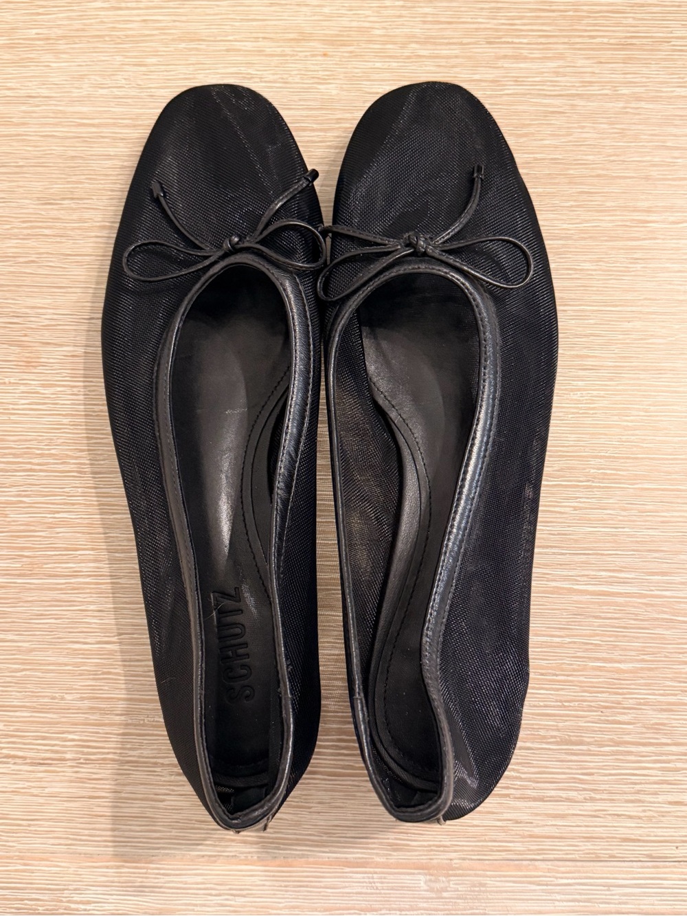 Schutz Arissa Black Mesh Ballet Flats Size 8.5 Designer Bow Shoes